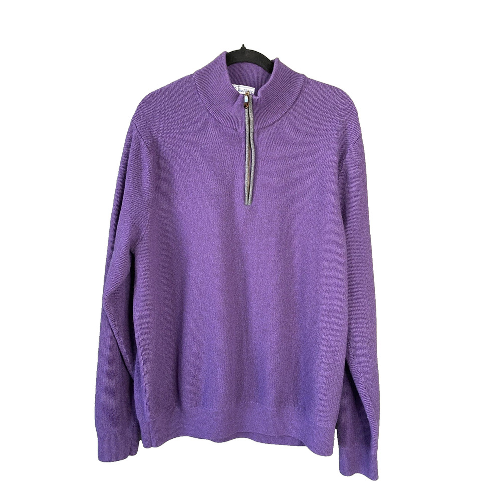 David Donahue Sweater Mens Size XL Purple Merino Wool Zip Popover Office Church
